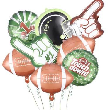 Imagem de Kit de decorações de festa de futebol, balões de alumínio em forma de futebol, balões de touchdown, balão de capacete para decoração de jogos de porta traseira de festa de aniversário de futebol