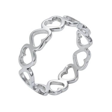 Imagem de Moplusea Anel de compromisso de casamento simples e simples de aço inoxidável com coração de amor, Aço inoxidável, Sem pedra preciosa