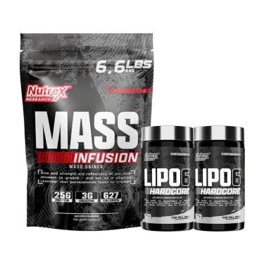Imagem de Kit 2x Lipo 6 Hardcore 60 Caps + Mass Infusion 3kg Nutrex-Unissex