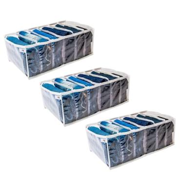 Imagem de Kit com 3 Colméia Organizadora Caixa Armazenamento Jeans Feminino com Viés Inteligente Closet Dobravel Multiuso Calças Nizz Organizadores