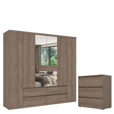 Imagem de Guarda Roupa Casal Nobre 6 Portas Glass E Cômoda Gaveteiro Condessa Rustic Acetinado - Thb