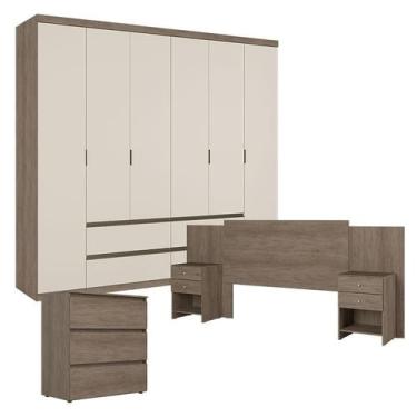Imagem de Guarda Roupa Casal Nobre 6 Portas Rustic Off White com Cômoda Gaveteir