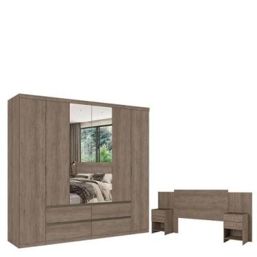 Imagem de Guarda Roupa Casal Nobre 6 Portas Glass Rustic Acetinado e Cabeceira F