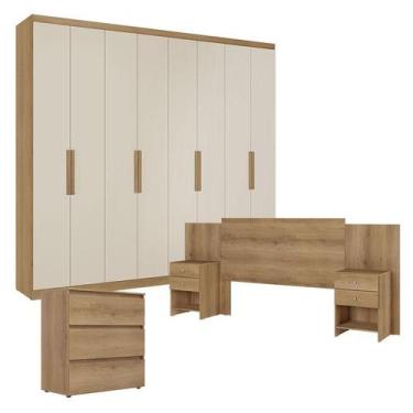 Imagem de Guarda Roupa Casal Milan 8 Portas Capuccino Off White com Cômoda Gavet