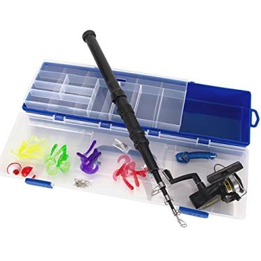 Imagem de CUOFYUNL Combinação de vara de pesca e carretel com caixa de transporte 51 peças Conjunto de equipamento de pesca Pólo de vara de pesca telescópica com carretel giratório Iscas