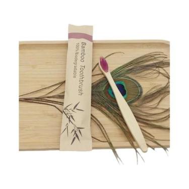 Imagem de Escovas De Dente De Bambu Macias Para Adultos 100 Peças Ecológicas Reu