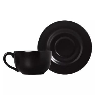 Imagem de Conjunto com 6 Xícaras de Chá com Pires Preto Acetinado 250ml - Allean