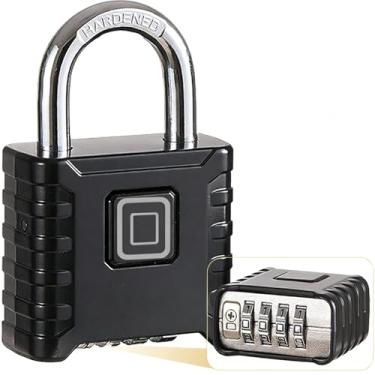 Imagem de Cadeado de combinação resistente - tamanho grande de 52 mm, manilha de 8 mm, abertura com um clique, à prova de intempéries - para galpão, cerca, armário de academia, armário (preto)