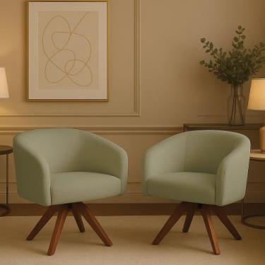 Imagem de Poltrona Sala Base Giratória Madeira Kit 2 Arielle Bouclê D03 - D'Ross