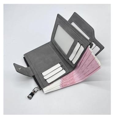 Imagem de Carteira multicamadas para homens e mulheres de couro macio com zíper e organizador de moedas para cartão de dinheiro, Cinza, Carteira unissex
