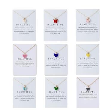 Imagem de ZZ ZINFANDEL Conjunto de 9 peças de colar de borboleta para mulheres, colorido, acrílico, delicado, pingente de borboleta, ajustável, gargantilha de inseto, presente de Dia dos Namorados, Large, Metal