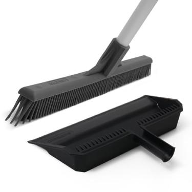 Imagem de Superio 16 vassouras removedoras de pelos de animais de estimação de silicone e 16 pá com pente, borda de borracha e clipe - conjunto de limpeza de piso de ancinho de carpete para tapete, madeira e