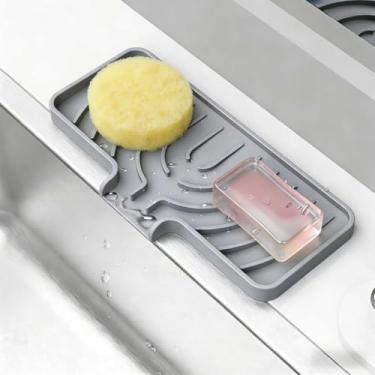 Imagem de Organizador multifuncional de pia de cozinha - tapete de secagem de saboneteira e suporte de sabão de cozinha - suporte de esponja de pia e bandeja organizadora de pia para armazenamento eficiente do