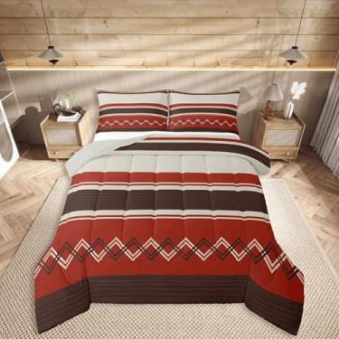 Imagem de jejeloiu Conjunto de edredom com listras modernas, tamanho Queen, bordado, em ziguezague, geométrico, para quarto de crianças, meninos, meninas, arte listrada moderna, microfibra, ultramacia