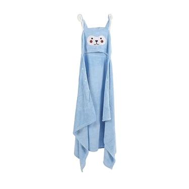 Imagem de CUOFYUNL Toalha de banho para bebê com capuz, absorção de água, lã, desenho animado, toalha de banho infantil macia (Azul)