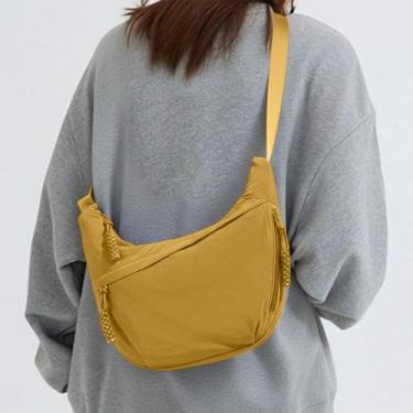 Imagem de Bolsas transversais para mulheres, bolsas transversais de nylon crescente, bolsa casual de bolinho de massa, bolsa de ombro, mochila pequena, Amarelo, Casual