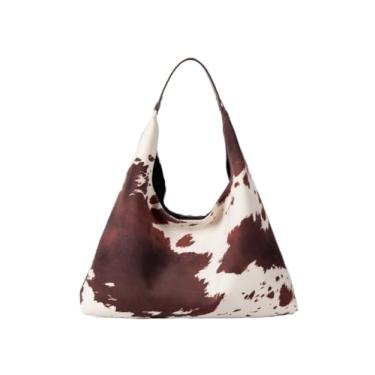 Imagem de Bolsa com estampa de vaca camurça marrom grande capacidade vaca Hobo Tote Bags Leopard Fall Bolsa feminina Shopper Bag, Marrom, One Size