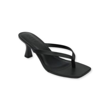 Imagem de Sandália Feminina Salto Baixo Confortável Tendência Bico Quadrado Tamanco Flip Flop (Preto, BR, Adulto, Numérico, 34)