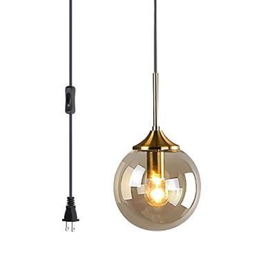 Imagem de Luminária pendente moderna com globo de vidro e plugue, com cúpula âmbar, em latão dourado, ideal para ilha de cozinha, hall de entrada e sala de jantar (âmbar).
