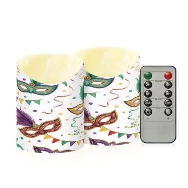 Imagem de Wassud Pacote com 2 máscaras de baile de máscaras de carnaval velas sem chama com controle remoto, velas realistas cintilantes com temporizador, velas decorativas para Natal, casamento, festa