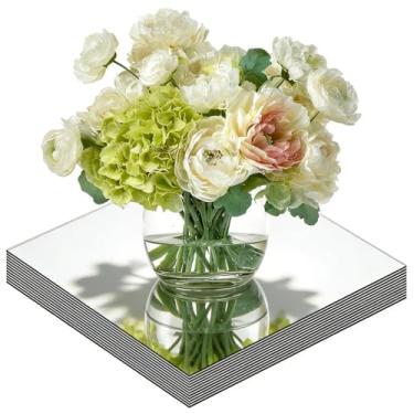 Imagem de Pacote com 12 espelhos quadrados para bandejas de centro de mesa, espelhos de acrílico sem vidro de 25,4 cm, placa de vela, espelhos quadrados para montagem na parede, azulejos de acrílico para mesas