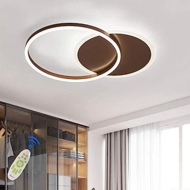 Imagem de Luminária de teto LED para sala de estar, com design em anel, em metal, com controle remoto, dimerizável, em acrílico, ideal para quarto infantil, sala de jantar e quarto.