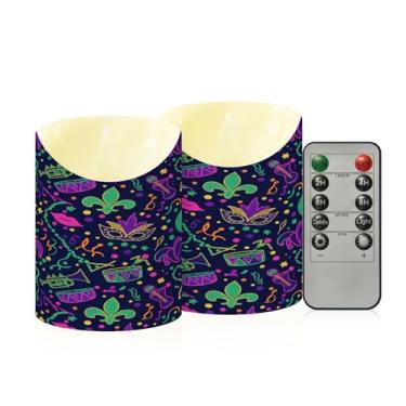 Imagem de Wassud Pacote com 2 velas sem chama com padrão de carnaval com controle remoto, velas realistas cintilantes com temporizador, velas decorativas para Natal, casamento, festa, decoração de casa pequena