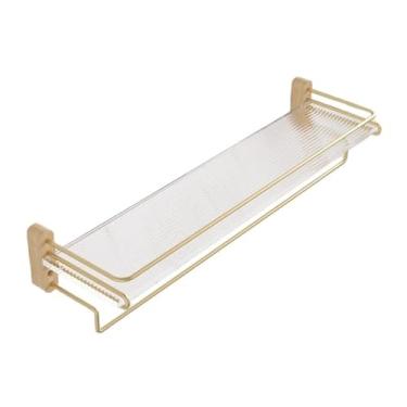 Imagem de Prateleiras de armazenamento de banheiro, prateleira de chuveiro de acrílico removível com barra de toalha, rack de banheiro de acrílico flutuante sem perfuração com trilho de proteção de aço