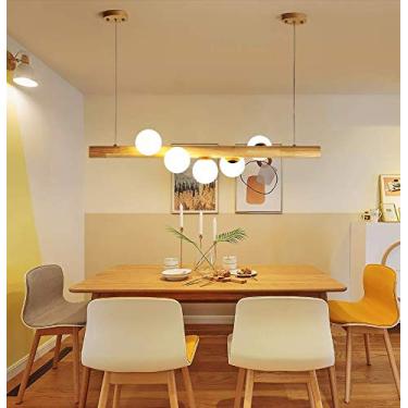 Imagem de Luminária pendente para casa, luminária suspensa de madeira para mesa de jantar, lustre com altura ajustável, lâmpada G9 com cúpula, luminária de teto para sala de estar, lustre para cozinha