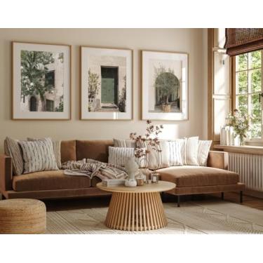 Imagem de 3 peças de arte de parede da cidade da Itália impressões em tela verde-oliveira, quadros de pintura de pôster de Malta para sala de estar decoração de casa com moldura interna de madeira