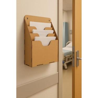 Imagem de Organizador de Documentos A4 em MDF com 3 Compartimentos, suporte para prontuários, folhas sulfite e arquivos, ideal para mesa de escritório e rotina organizada (Mdf cru)