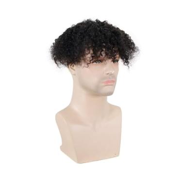 Imagem de Aplique de testa Kinky encaracolado masculino peruca rem cabelo humano mono laço base do plutônio de substituição 1b preto(8x10)