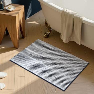 Imagem de ComiComi Tapetes de banho azul marinho de pelúcia pompom super absorvente tapete de banheiro antiderrapante lavável à máquina tapete de banho para piso de banheiro secagem rápida 40,6 cm x 61 cm