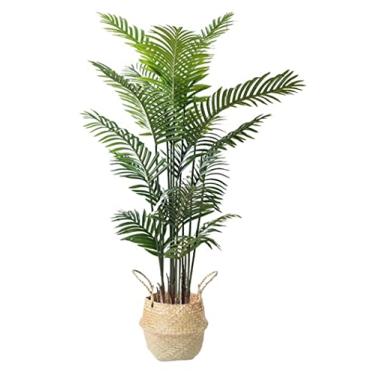 Imagem de Plantas falsas, planta artificial, árvore artificial, palmeira grande com base de cesta de grama, vaso de árvore falsa, plantas verdes, ornamentos para decoração de chão, plantas artificiais para