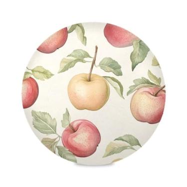 Imagem de STAYTOP Jogo americano redondo com estampa de maçãs em aquarela 6 peças, tapetes de mesa antiderrapantes fáceis de limpar para casa, cozinha, churrasco, festa, decoração de mesa
