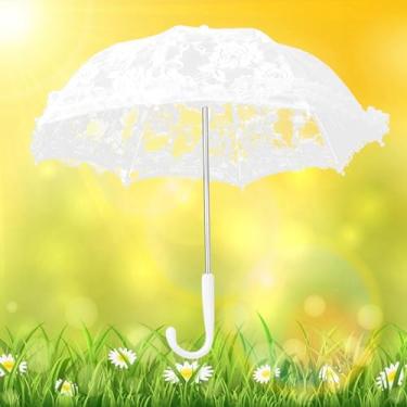 Imagem de Cosiki Guarda-chuva Bordado de Renda, Acessório Elegante de Casamento para Fotografia de Noiva, Adereços para Performance de Bola de Dança, Branco, 16,5 X 19,3 Polegadas, para Festa Infantil (51241