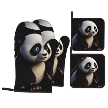 Imagem de Conjunto de luvas de forno impressas com panda vermelho, conjunto de 4 peças adequado para grelhar, cozinhar e assar