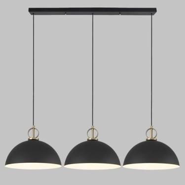 Imagem de Lustre linear moderno com 3 lâmpadas E26, ideal para sala de jantar, cozinha e ilha. Altura ajustável e cúpula metálica.