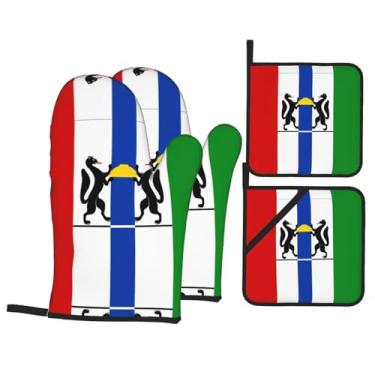Imagem de Conjunto de luvas de forno impressas com bandeira Novosibirsk, conjunto de 4 peças adequado para grelhar, cozinhar e assar