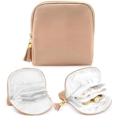Imagem de Fyoutt Pequena bolsa de viagem para joias, bolsa de joias, estojo de joias com zíper, organizador de veludo macio, bolsa de armazenamento para colares, pulseiras, brincos, itens essenciais de viagem
