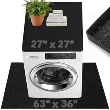 Imagem de Breling Conjunto de capas de bancada e sob máquina de lavar roupa de silicone 68,5 cm x 68,5 cm capa protetora de secadora antiderrapante 160 cm x 91 cm tapete de piso à prova d'água PE suporte para