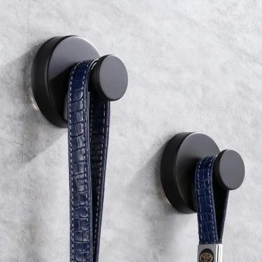 Imagem de YAFAOCE 2 ganchos de chuveiro com ventosa preto fosco, ganchos de toalha à prova d'água, sem perfuração, para banheiro, janela, porta, pode pendurar várias toalhas, toalhas de banho chaveiros