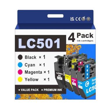 Imagem de GoToners Cartuchos de tinta compatíveis com LC501 para impressora Brother LC501 XL LC501XL LC501XL, funciona com impressora MFC-J1360DW MFC-J1410DW MFC-J1260W (preto, ciano, magenta, amarelo, pacote