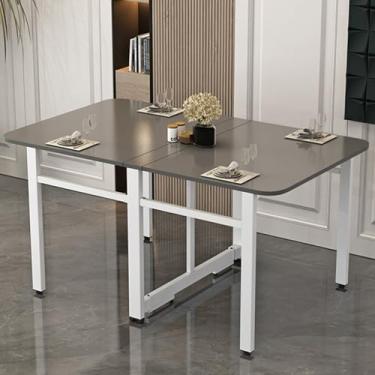 Imagem de Mesa de jantar dobrável de madeira maciça, mesa de jantar com suporte de aço carbono, mesa de cozinha dobrável multifuncional com almofadas ajustáveis, dobrável em 3 formas, para cozinha, quarto (cor: