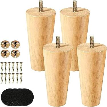 Imagem de Pernas de mesa para móveis resistentes, 4 pernas de móveis de madeira com parafusos de altura de 8 a 60 cm, móveis com placa inferior e tapetes de borracha antiderrapantes, pés de mesa para armário de