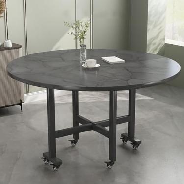 Imagem de Mesa de jantar redonda moderna, mesa de jantar dobrável com 6 rodas, mesa de cozinha dobrável com suporte de aço carbono, dobrável em 3 formas, suporta facilmente peso de 400 kg (cor: D, tamanho: 100