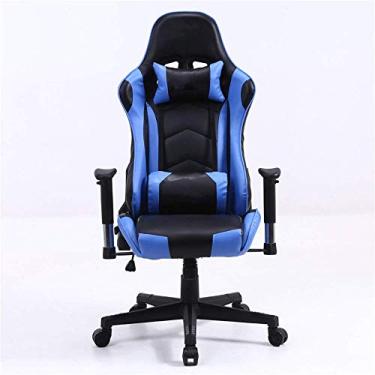 Imagem de Cadeira de jogos cadeira de jogos cadeira de escritório cadeira de corrida PC cadeira de computador couro PU cadeira ergonômica para jogos (cor: vermelho tamanho: conforme mostrado) (azul como