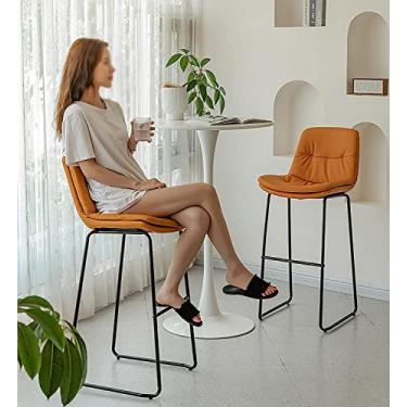 Imagem de Banquetas de bar conjunto de 2 bancos de bar com encosto, assento de couro PU com pernas de metal, cadeiras de jantar com altura de balcão para cozinha, pub, café da manhã (sem T