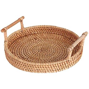 Imagem de Cestas de armazenamento de frutas para tigelas de frutas, tigela de frutas de vime, tigela de frutas binaural feita à mão, prato de lanche, cesta de pão para piquenique, festa de março