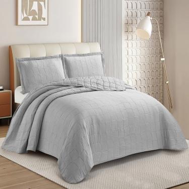 Imagem de Kit Cobre Leito Colcha Anarruga 3 Peças Queen 240x260cm Prata Sonhare